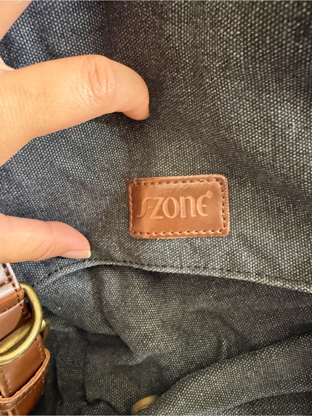 Canvas Messenger Bag with Brown Trim - Charcoal - Picture 2 of 3